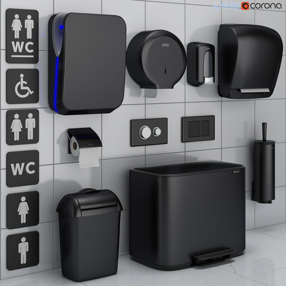Bathroom accessories set 72 black (Jofel, Brabantia, Satino Black, BXG, Katrin, Viega)