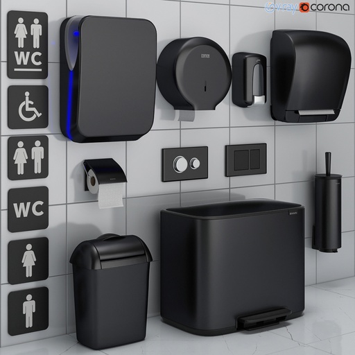 Bathroom accessories set 72 black (Jofel, Brabantia, Satino Black, BXG, Katrin, Viega)